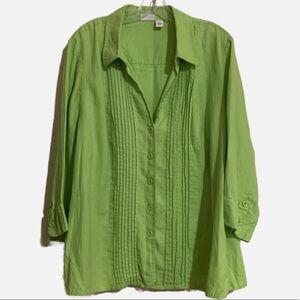 Kim Rogers Button Down Front Pleats Top Blouse Green size 2X